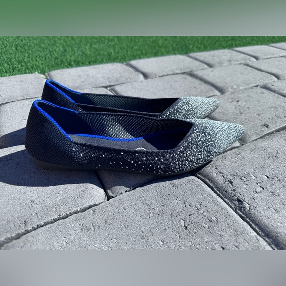 Rothys Flats Womens Size 7 Black‎ White The Point Midnight Sparkle Shoes *READ* - Picture 1 of 5